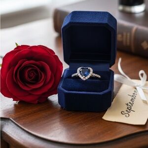 Deep Ocean Heart Ring — Royal Core September Birthstone — Size 7